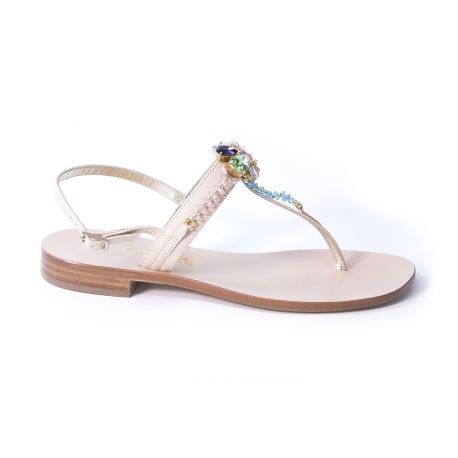 Sandal with multicolored stones
